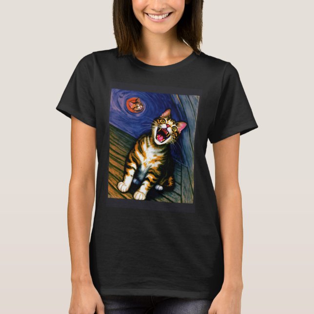 Impressionistische Katze schreiend Impressionismus T-Shirt (Vorderseite)