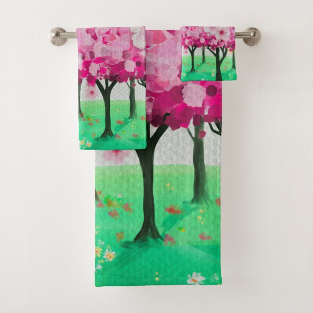 Impressionistische Kirschblüten Duschvorhang Badhandtuch Set (Insitu)