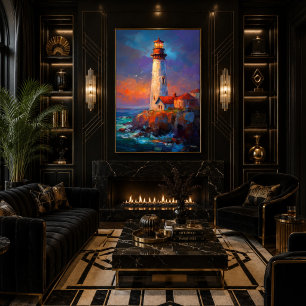 Impressionistische Küsten-Leuchtturm-Meereslandsch Poster