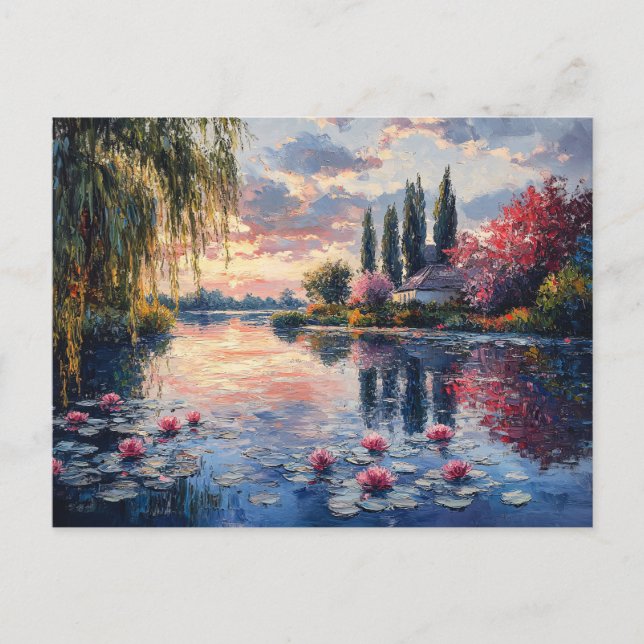 Impressionistische Landschaft Willow Lotus Postkarte (Vorderseite)