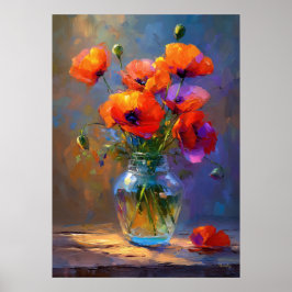 Impressionistische Mohnblumen in Glasvase Malerei Poster