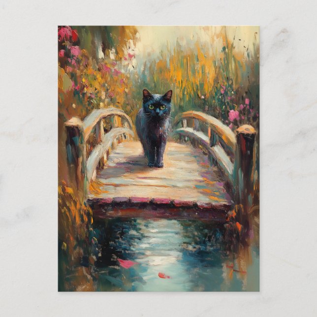 Impressionistische Ölmalerei auf Schwarze Katze au Postkarte (Vorderseite)