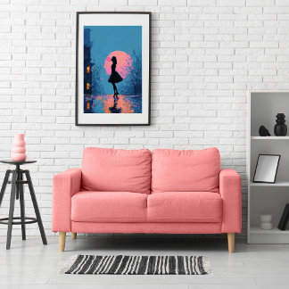 Impressionistische Pink Moon Woman Bubble Gum Blas Poster