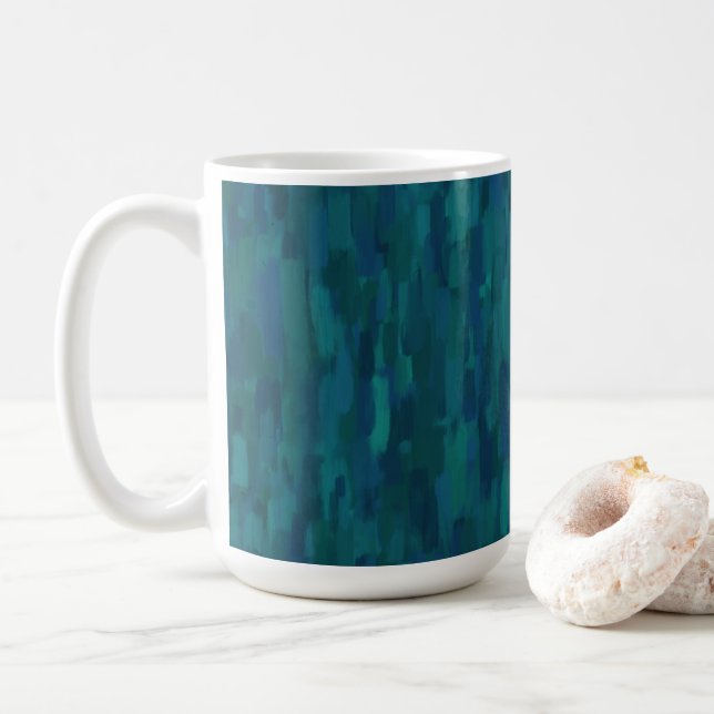 Impressionistische Pinselstriche, Navy, Teal, Blau Kaffeetasse (Mit Donut)