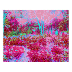 Impressionistische rote und rosa Gartenlandschaft Poster