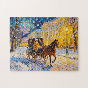 Impressionistische schneebedeckte Stadtnacht mit v Puzzle