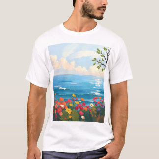 Impressionistische Seascape mit blühendem Garten T-Shirt