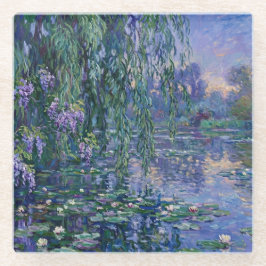 Impressionistische Seerosen und Trauerweide Glasuntersetzer