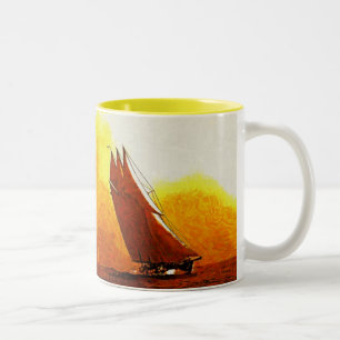 Impressionistische Segelyacht Atlantische Keramik  Zweifarbige Tasse