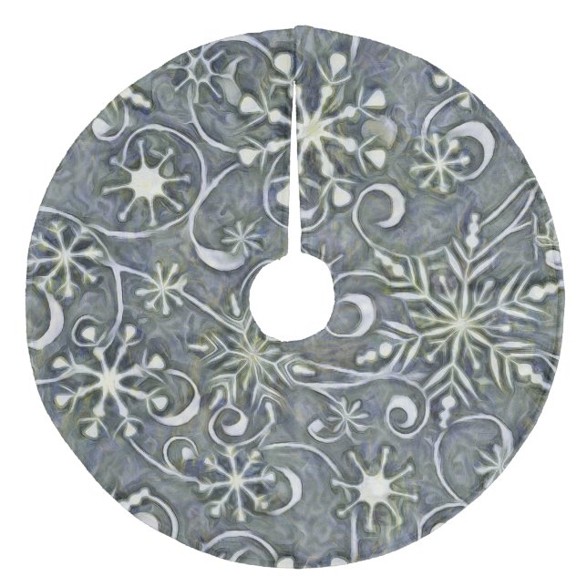 Impressionistische silberne weiße fleece weihnachtsbaumdecke (Vorderseite)