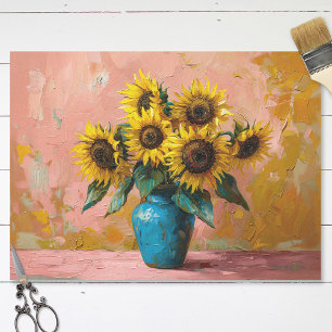 Impressionistische Sonnenblumen in einer blauen Va Seidenpapier
