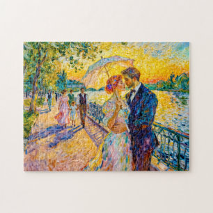 Impressionistische Sonnenuntergangsromanze am Flus Puzzle