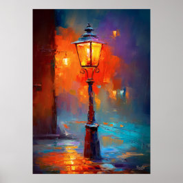 Impressionistische Straßenlaterne Nacht Stadtmaler Poster