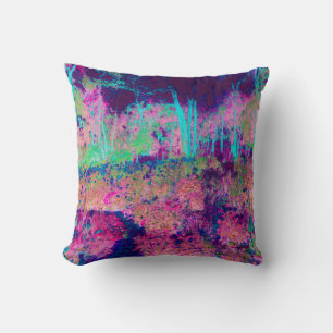 Impressionistische violette und heißrosa Landschaf Kissen