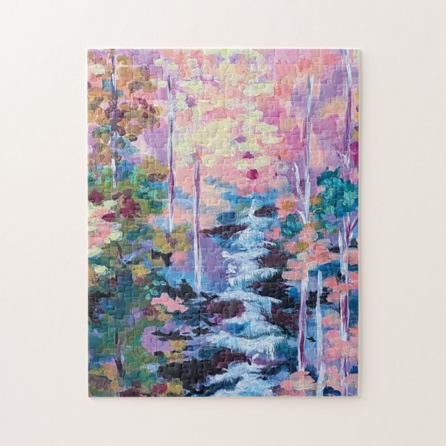 Impressionistische Wasserfallmalerei Puzzle (Vertikal)