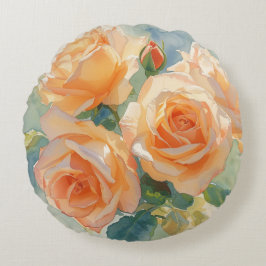 Impressionistische Wasserfarben-Rosen in Orange  Rundes Kissen