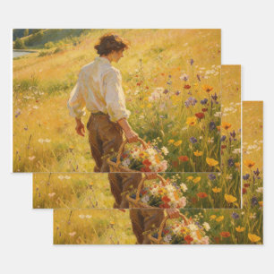 Impressionistische Wildblumen pflücken Geschenkpapier Set