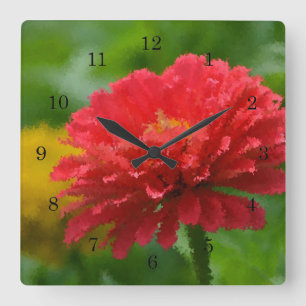 Impressionistische Zinnia Wall Clock Quadratische Wanduhr