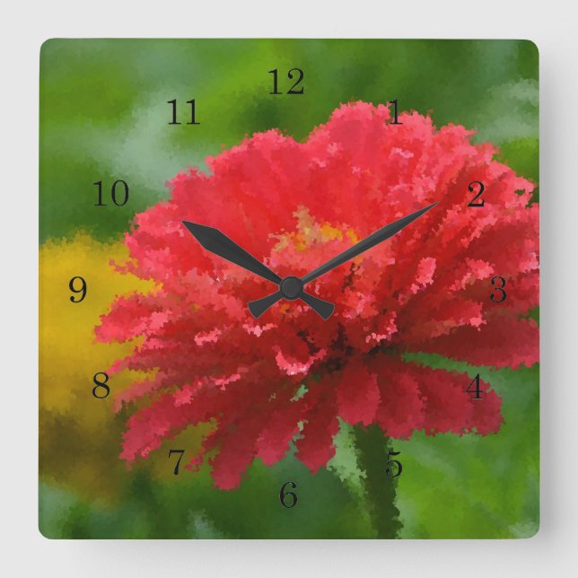 Impressionistische Zinnia Wall Clock Quadratische Wanduhr (Vorderseite)