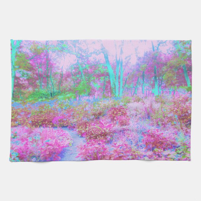 Impressionistischer Abstrakter Garten in Rosa und  Geschirrtuch (Horizontal)