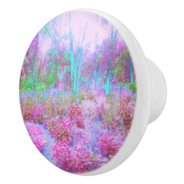 Impressionistischer Abstrakter Garten in Rosa und  Keramikknauf (Rechts)