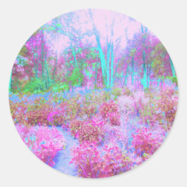 Impressionistischer Abstrakter Garten in Rosa und Runder Aufkleber