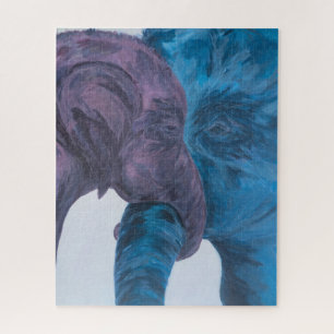 Impressionistischer Blau-Purple-Elefanten-Puzzle Puzzle