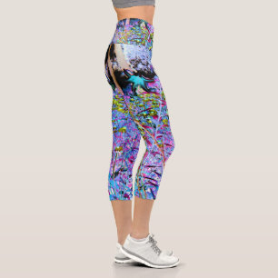 Impressionistischer Chartreuse und Aqua Garden Blu Capri Leggings