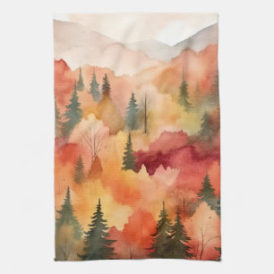 Impressionistischer goldener Wald Wasserfarbe Herb Geschirrtuch