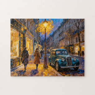 Impressionistischer Herbst Stadt Abend mit Vintage Puzzle
