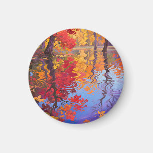 Impressionistischer Herbstreflexionsteich Magnet