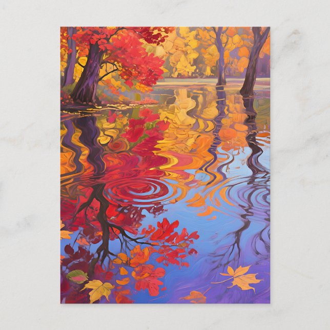 Impressionistischer Herbstreflexionsteich Postkarte (Vorderseite)