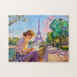 Impressionistischer Paris-Ufer-Blick Postkartensch Puzzle