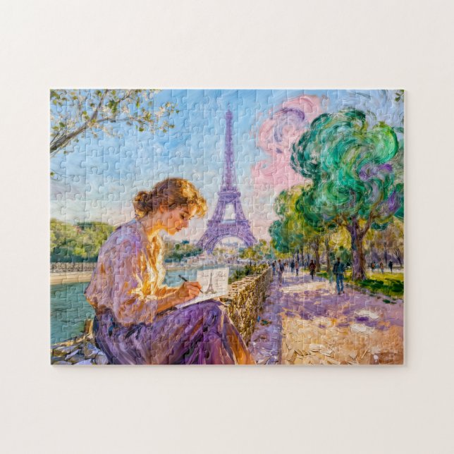Impressionistischer Paris-Ufer-Blick Postkartensch Puzzle (Horizontal)