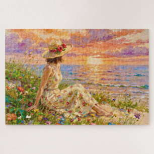 Impressionistischer Sonnenuntergang an der Küste Puzzle