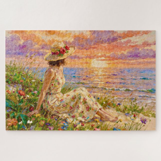 Impressionistischer Sonnenuntergang an der Küste | Puzzle (Horizontal)