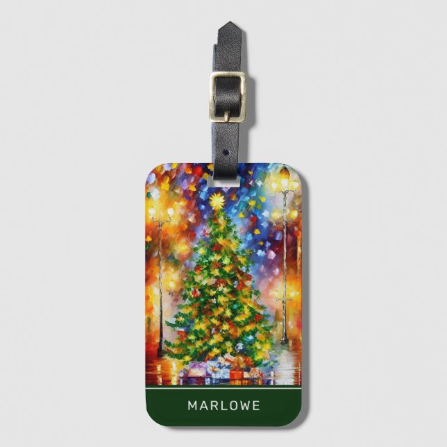 Impressionistischer Weihnachtsbaum Personalisierte Gepäckanhänger (Vorderseite Vertikal)