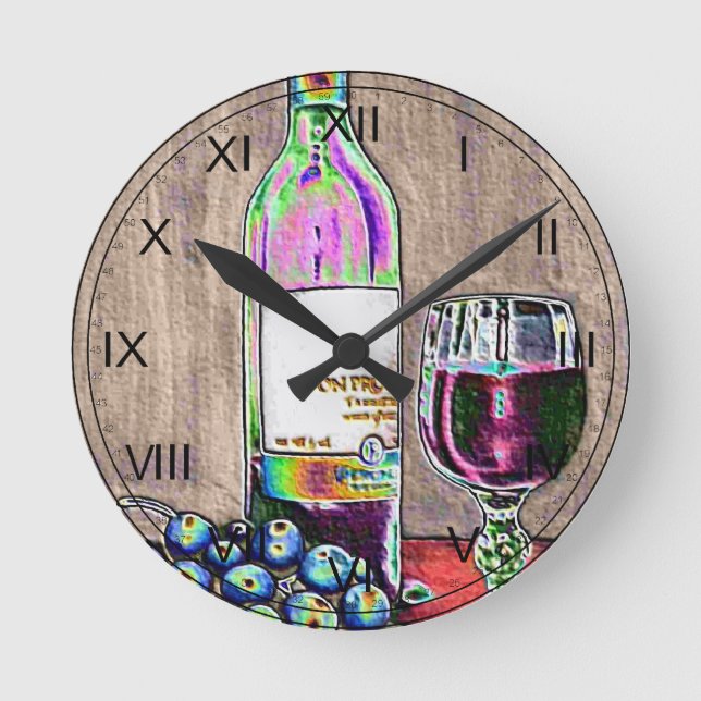 Impressionistischer Wein und Trauben-Kunst-Uhr Runde Wanduhr (Vorderseite)