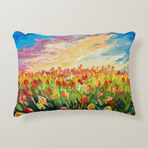 Impressionistisches Blumenfeld-Ölgemälde Kissen