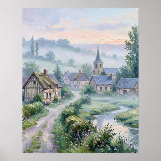 Impressionistisches Dorf-Wandkunst-Leinwanddruck Poster