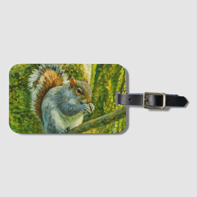 Impressionistisches Eichhörnchen in Forest Foliage Gepäckanhänger (Vorderseite (Horizontal))