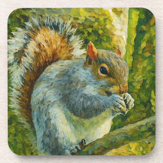 Impressionistisches Eichhörnchen in Forest Foliage Getränkeuntersetzer (Vorderseite)