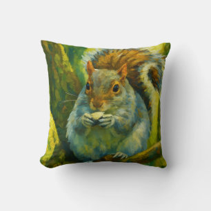 Impressionistisches Eichhörnchen in Forest Foliage Kissen