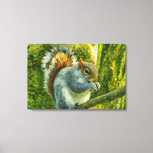 Impressionistisches Eichhörnchen in Forest Foliage Leinwanddruck