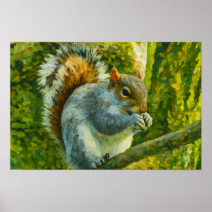 Impressionistisches Eichhörnchen in Forest Foliage Poster