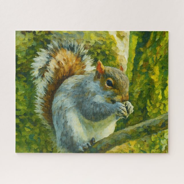 Impressionistisches Eichhörnchen in Forest Foliage Puzzle (Horizontal)