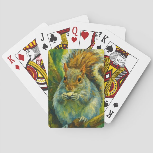 Impressionistisches Eichhörnchen in Forest Foliage Spielkarten (Rückseite)
