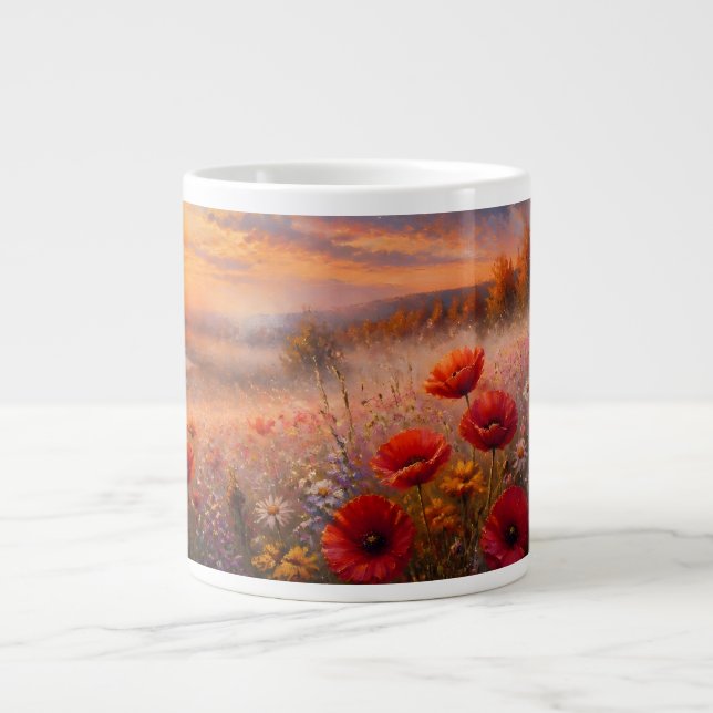 Impressionistisches Gemälde eines Mohnfeldes bei S Jumbo-Tasse (Vorderseite)