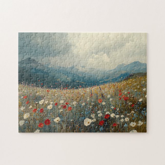 Impressionistisches Gemälde Wildblume Landschaft Puzzle (Horizontal)