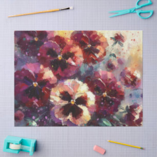 Impressionistisches Maroon Stiefmütterchen Blumend Seidenpapier